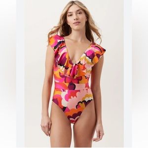 NWT TRINA TURK Fan Faire Plunge One Piece Swimsu
